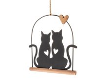 Dekorace Kočka se srdíčkem 18,5x16cm závěs., dřevo/kov