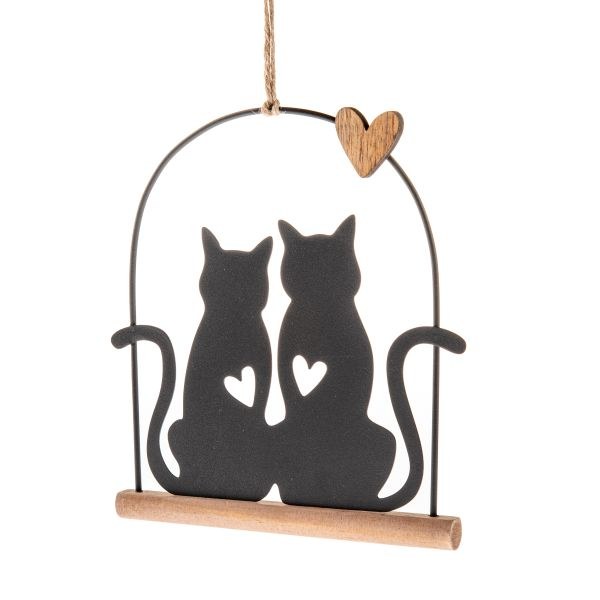 Dekorace Kočka se srdíčkem 18,5x16cm závěs., dřevo/kov - Domácnost a úklid bytové dekorace, textilní doplňky
