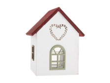 Domek se srdcem LED 15x9,6cm bílý, dřevo