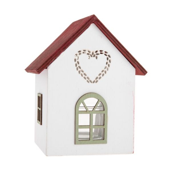 Domek se srdcem LED 15x9,6cm bílý, dřevo - Domácnost a úklid bytové dekorace, textilní doplňky