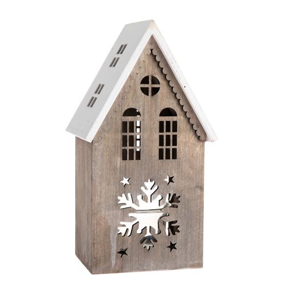 Domek s vločkou LED 23x9,8cm natur, dřevo - Domácnost a úklid Zima + Vánoce