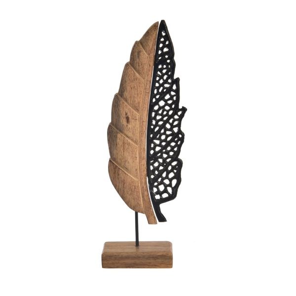 List 35cm na podstavci černý kov/mangovník - Domácnost a úklid bytové dekorace, textilní doplňky