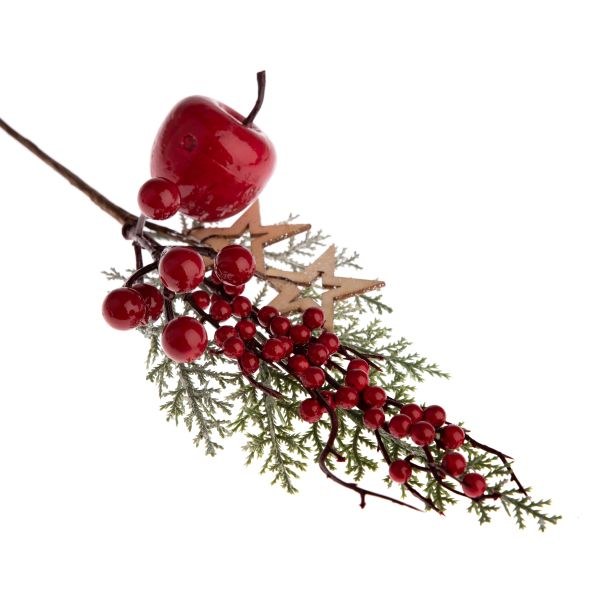 Větvička zimní 34cm s jablíčkem+bobule červené - Domácnost a úklid Zima + Vánoce