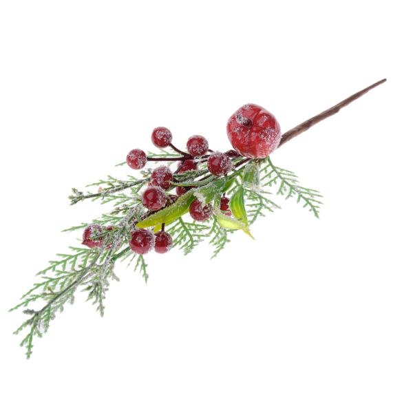 Větvička zimní 30cm s jablíčkem+bobule - Domácnost a úklid Zima + Vánoce