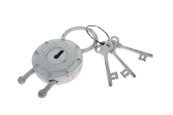 Zámek visací kulatý bílý, litina - Domácnost a úklid bytové dekorace, textilní doplňky