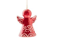 Zvonek Anděl 7,4cm červený závěs., keramika
