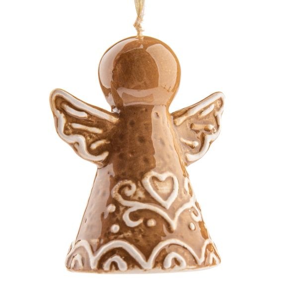 Zvonek Anděl 7,4cm perníkový závěs., keramika
