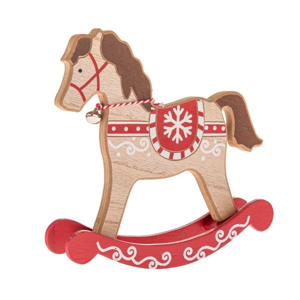 Koník houpací 24cm vánoční, dřevo - Domácnost a úklid Zima + Vánoce