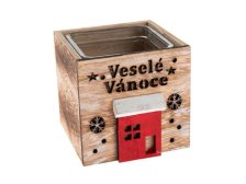 Svícen Veselé Vánoce 8,5x9cm natur, dřevo/sklo 54939