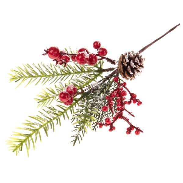 Větvička jehličí+červené bobule Větvička jehličí+červené bobule - Domácnost a úklid Zima + Vánoce