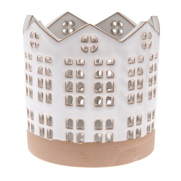 Svícen Domky 10,5x11cm bílý, keramika Svícen Domky 10,5x11cm bílý, keramika - Domácnost a úklid bytové dekorace, textilní doplňky