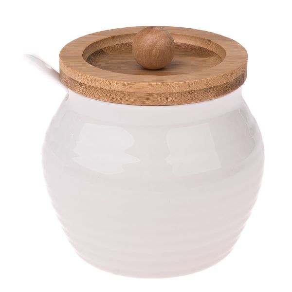 Dóza+víčko 10x18,6cm keramika/bambus 