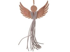 Anděl 22cm stríbrný závěs., dřevo/textil
