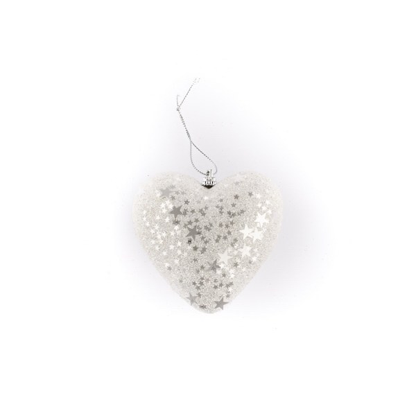 Srdce 9,5cm bílé třpitky závěsné - Domácnost a úklid Zima + Vánoce