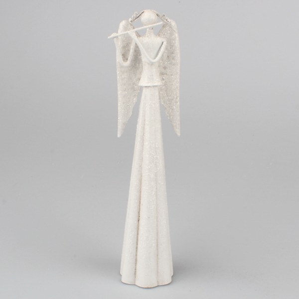 Anděl s flétnou 25,5cm bílý, kov - Domácnost a úklid bytové dekorace, textilní doplňky