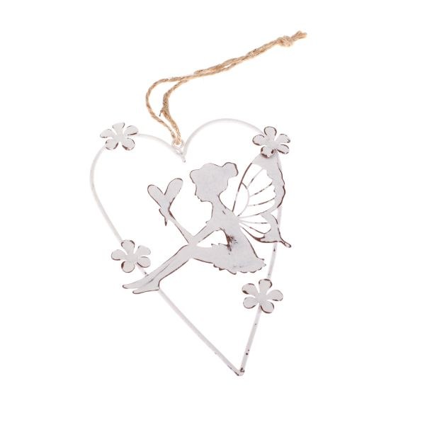 Víla v srdci 10x15,5cm závěs.bílá, kov - Domácnost a úklid bytové dekorace, textilní doplňky