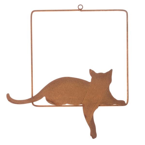 Kočka v rámečku 33x28cm rezavá, kov - Domácnost a úklid bytové dekorace, textilní doplňky