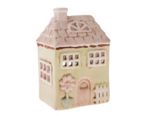 Svícen Domek 7,5x12cm žlutý s květinou, keramika