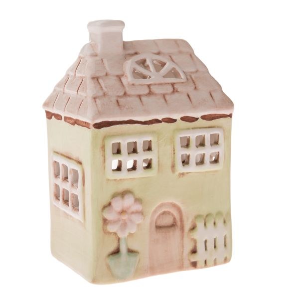 Svícen Domek 7,5x12cm žlutý s květinou, keramika - Domácnost a úklid bytové dekorace, textilní doplňky