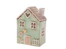 Svícen Domek 11,8x17cm zelený s květinou, keramika