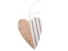 Srdíčko 9cm hnědé proužky závěsné, dřevo