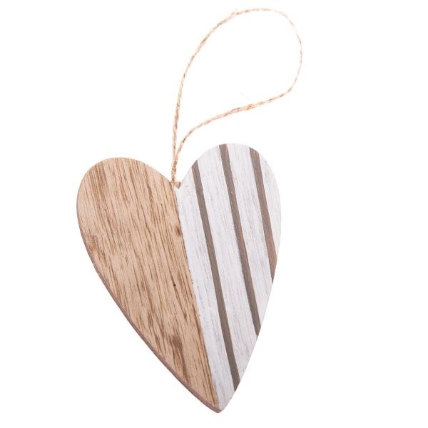 Srdíčko 9cm hnědé proužky závěsné, dřevo - Domácnost a úklid bytové dekorace, textilní doplňky