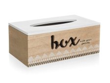 Krabička na kapesníky Family natur/bílá, dřevo