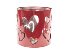 Svícen Srdíčka 10,5x10cm červený, sklo/kov