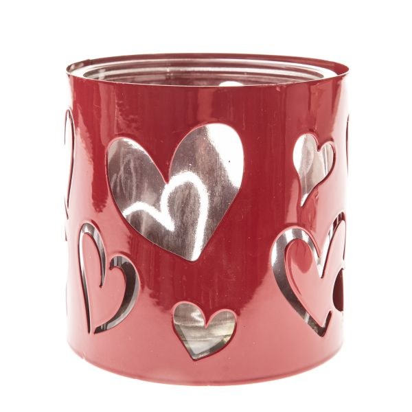 Svícen Srdíčka 10,5x10cm červený, sklo/kov Svícen Srdíčka 10,5x10cm červený, sklo/kov - Domácnost a úklid bytové dekorace, textilní doplňky