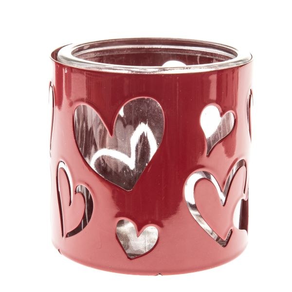 Svícen Srdíčka 8,5x8cm červený, sklo/kov Svícen Srdíčka 8,5x8cm červený, sklo/kov - Domácnost a úklid bytové dekorace, textilní doplňky