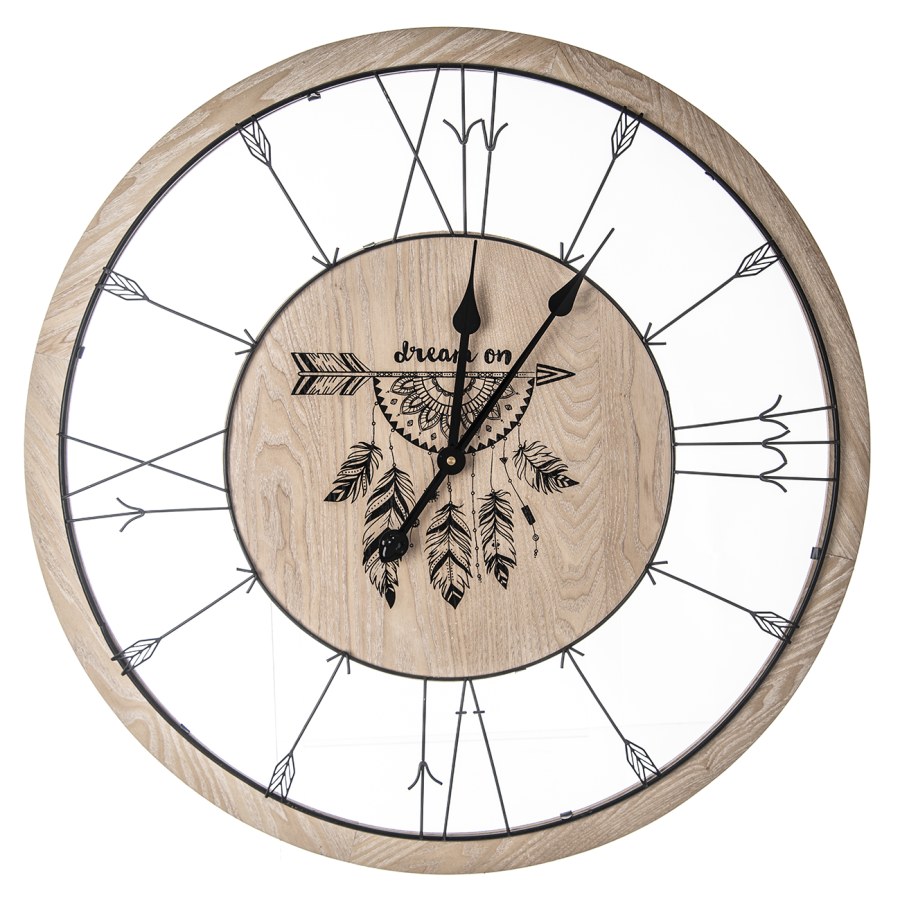 Hodiny 70cm Lapač snů, dřevo/kov - Domácnost a úklid bytové dekorace, textilní doplňky