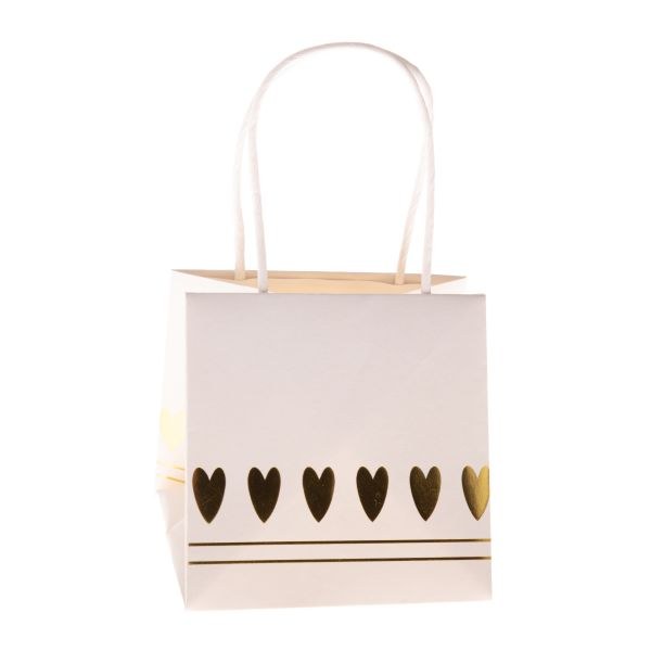 Taška na květiny Zlatá srdíčka 10,5x10,5cm, voděodolný papír Taška na květiny Zlatá srdíčka 10,5x10,5cm, voděodolný papír - Domácnost a úklid nákupní a dárkové tašky, koše, obaly