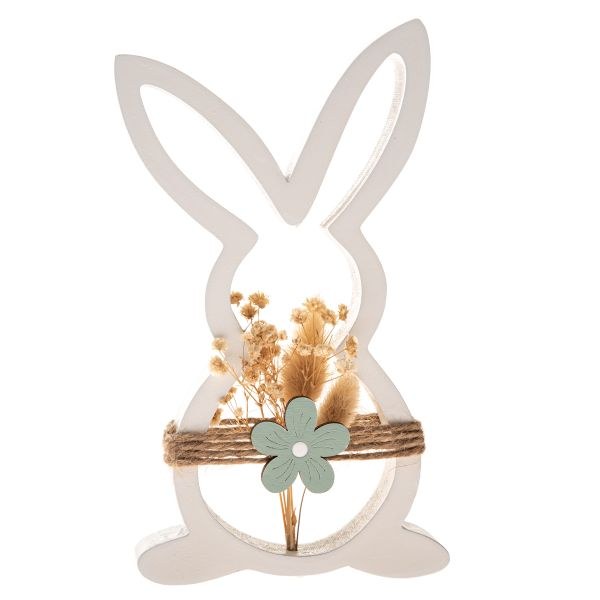Zajíc s květinou 20cm bílý, dřevo Zajíc s květinou 20cm bílý, dřevo - Domácnost a úklid Jaro + Velikonoce