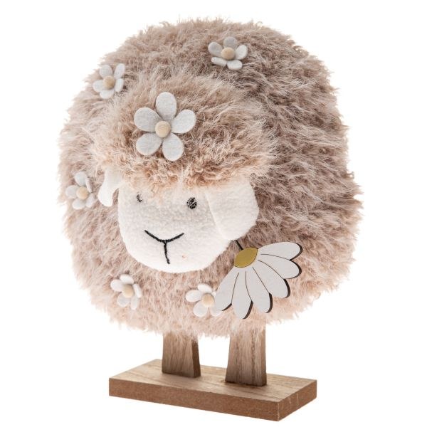 Ovečka s kopretinou 24cm natur, textil/dřevo Ovečka s kopretinou 24cm natur, textil/dřevo - Domácnost a úklid Jaro + Velikonoce