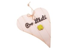 Srdíčko "Pro štěstí" 16cm závěs, dřevo