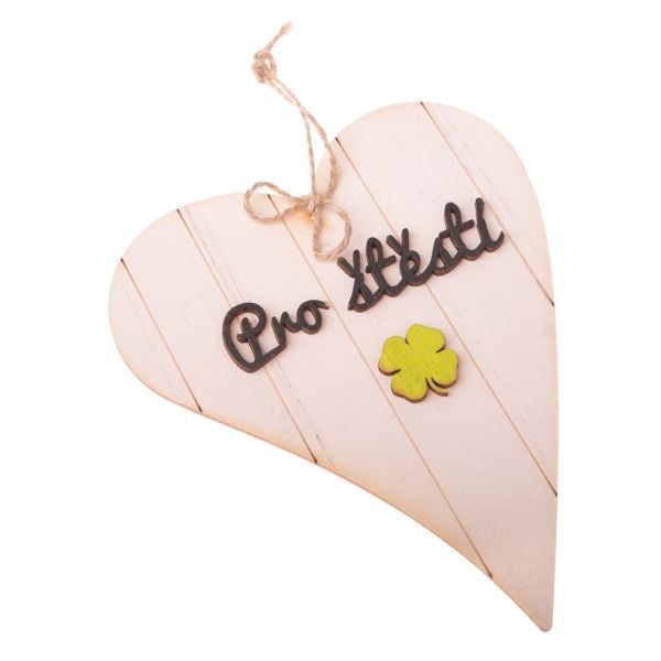 Srdíčko "Pro štěstí" 16cm závěs, dřevo Srdíčko "Pro štěstí" 16cm závěs, dřevo - Domácnost a úklid bytové dekorace, textilní doplňky