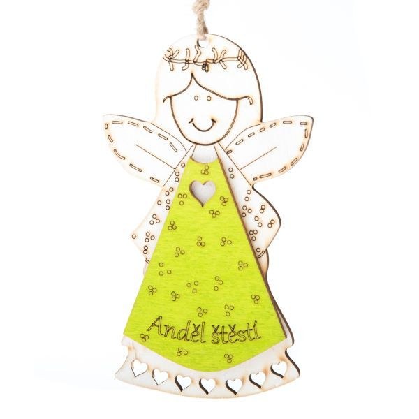 Anděl Štětstí 13cm závěs, dřevo - Domácnost a úklid bytové dekorace, textilní doplňky