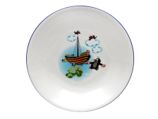 Talíř hluboký 20cm Krtek a loď/modrý lem, porcelán