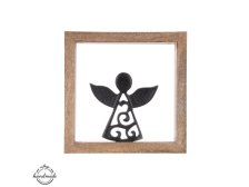 Anděl v rámečku 25,5x25,5cm černý kov/mangovník