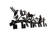 Věšák na zeď Kočky 35cm/5 háčků černý, kov