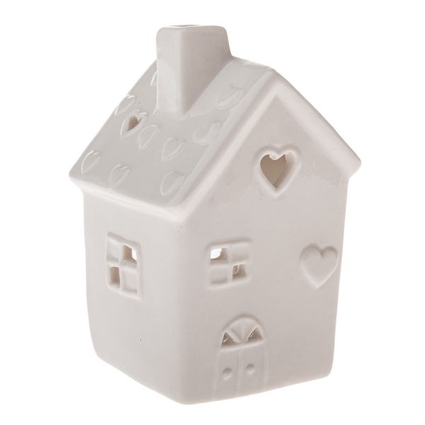Svíce Domek srdíčka 10,5cm bílý, porcelán - Domácnost a úklid bytové dekorace, textilní doplňky