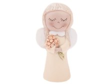Anděl 20cm sv.oranžový s kytičkou, sádra