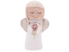Anděl 12cm bílý s kytičkou, sádra