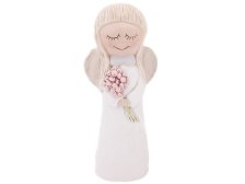 Anděl 31cm bílý s kytičkou, sádra