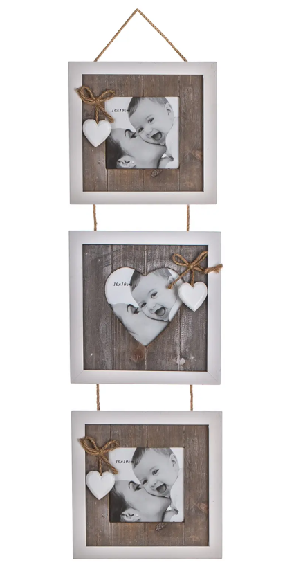 Fotorámeček Heart/3 fotografie závěsný, dřevo