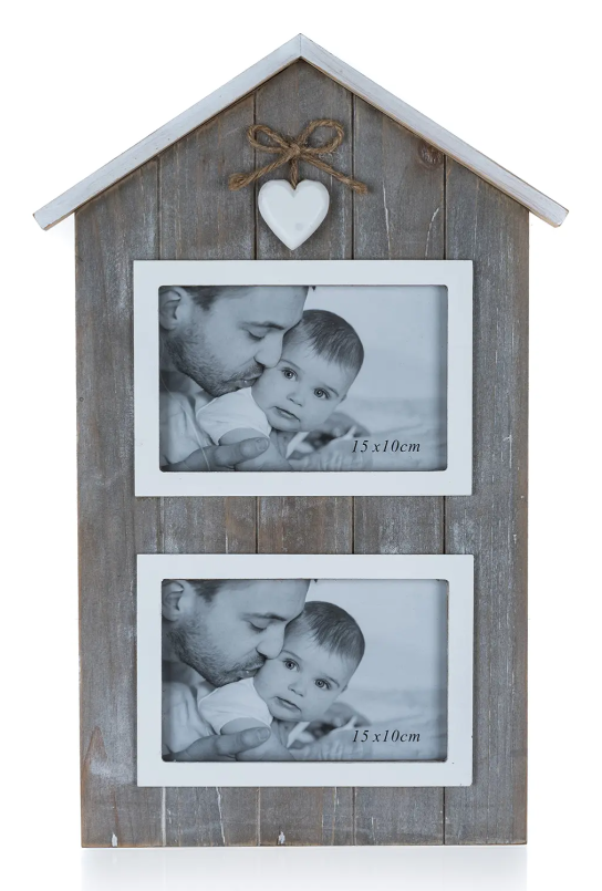 Fotorámeček Domek Heart/2x fotografie, dřevo 