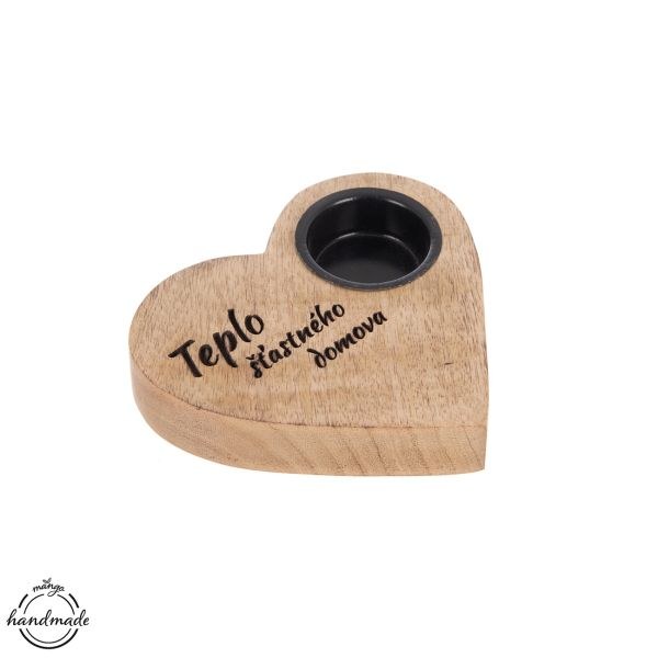 Svícen Srdce "Teplo šťastného domova" 13cm, mangovník Svícen Srdce "Teplo šťastného domova" 13cm, mangovník - Domácnost a úklid bytové dekorace, textilní doplňky