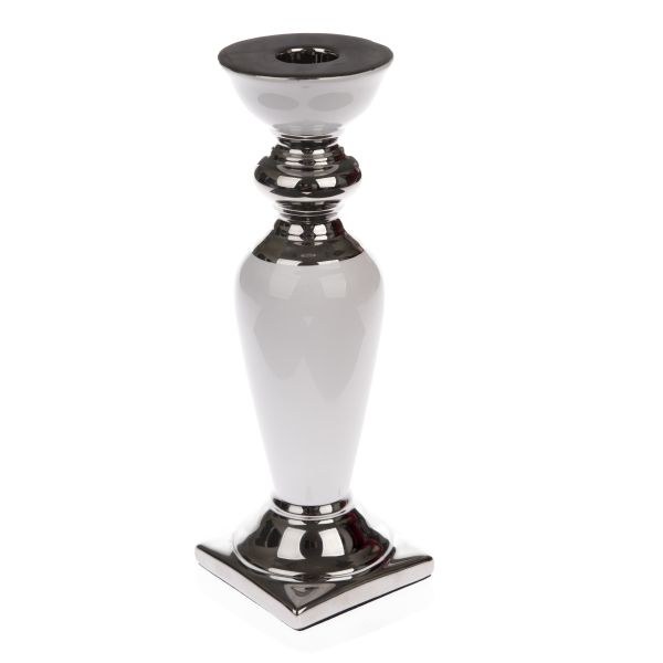 Svícen 39x9cm bílo/stříbrný, porcelán Svícen 39x9cm bílo/stříbrný, porcelán - Domácnost a úklid bytové dekorace, textilní doplňky