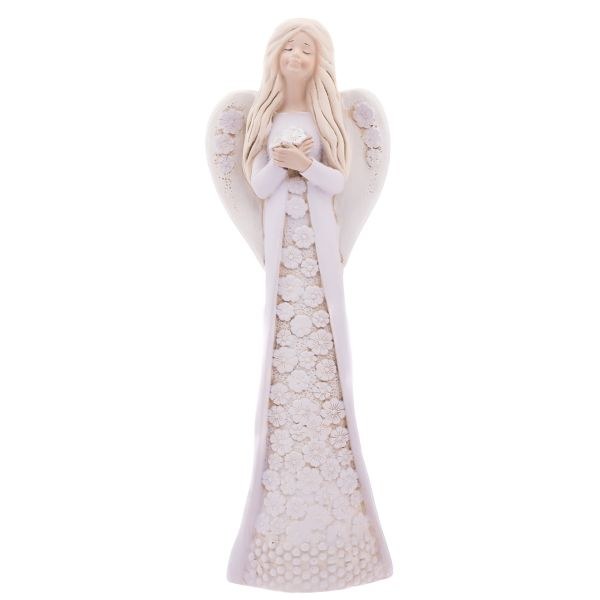 Anděl s květinou 30cm fialový, sádra