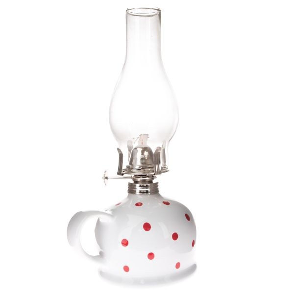 Petrolejka 28cm bílá s puntíky,sklo/keramika 